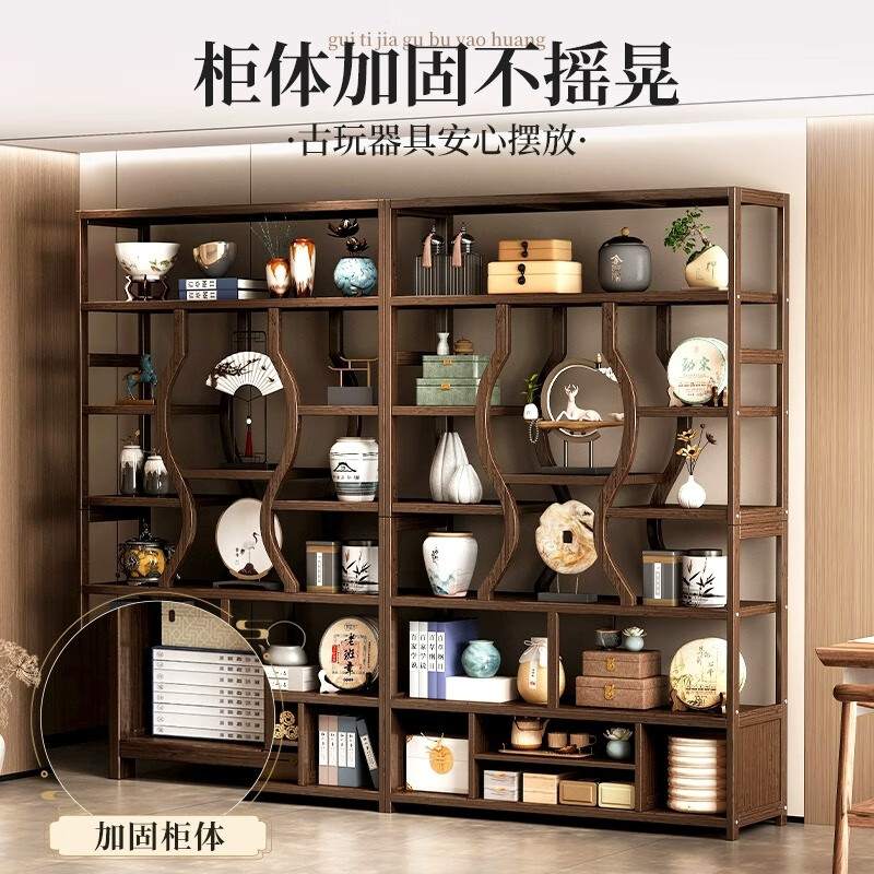 Mianmei Bogu rack solid wood new Chinese style tea display cabinet tea room tea cabinet modern simple Duobao Pavilion ornaments storage shelf 120 with door with drawer walnut color no specifications
