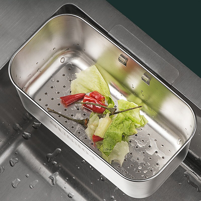 Lan Ai sink drain basket garbage filter 304 stainless steel drain leftovers suction cup rag storage hanging basket 304 stainless steel natural color rectangular drain rack