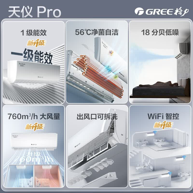 Gree (GREE) air conditioner large 1 hp / 1.5 hp hanging Tianyi Pro new level energy efficiency frequency conversion cooling and heating self-cleaning energy-saving electricity-saving home appliances national subsidies wall-mounted bedroom air conditioner hanging Tianyi Pro 1.5 26 years new WiFi intelligent control