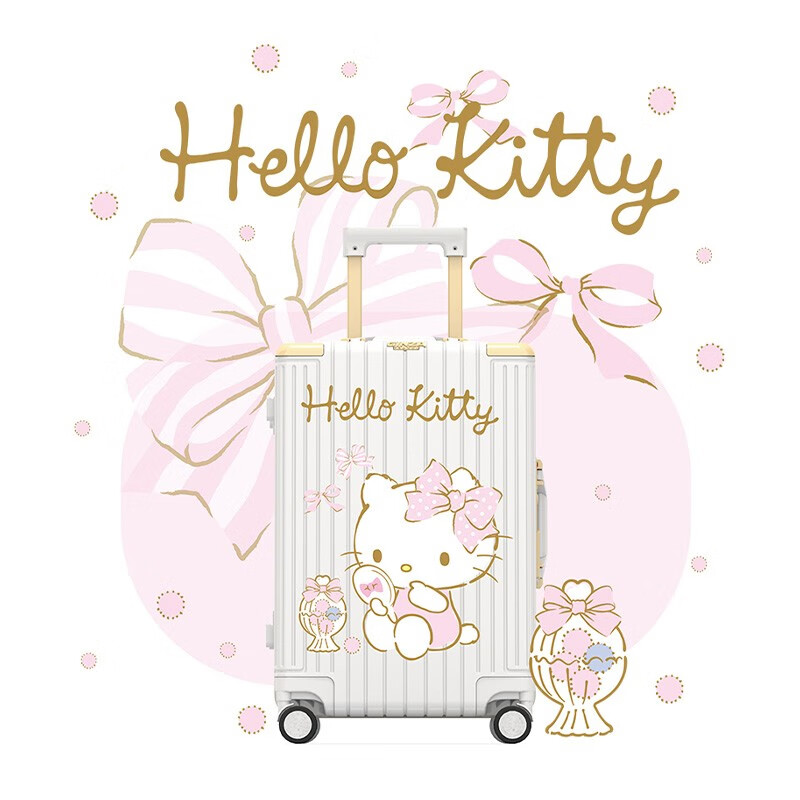 Ginza Hello Kitty co-branded high-looking aluminum frame box Chinese Valentine's Day gift universal wheel large capacity suitcase crystal powder-butterfly perfume 20 inches