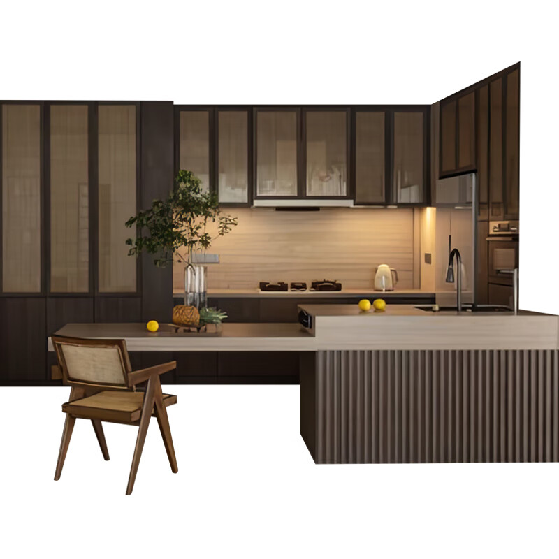 Huili Customized Shore Integrated Cabinets Custom Open Island Kitchen Decoration Design Solid Wood New Chinese Style Retro Kitchen Cabinets Appointment Measurement Design (Non-Product Price)