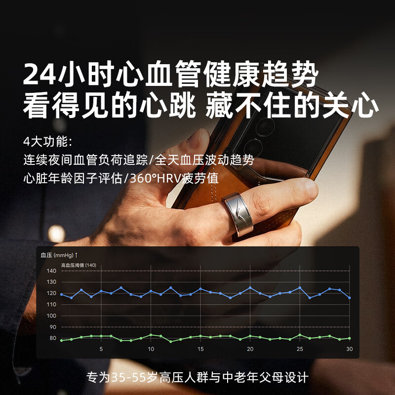 VERTU Super New Product VERTU Cor Ring Heart Health Sleep Monitoring Heart Rate Blood Pressure Smart Ring Mid-Autumn Festival Gift Haoyue Silver-Inner Circle No. 10