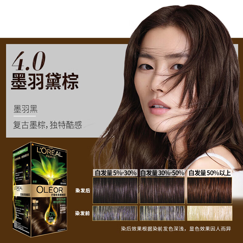 L'Oreal Zhencui Hair Dye Plant Extract Essence Oil Covers White Hair Hair Dye Cream 4.0 Black Feather Brown Free Scalp Isolation Milk 30g
