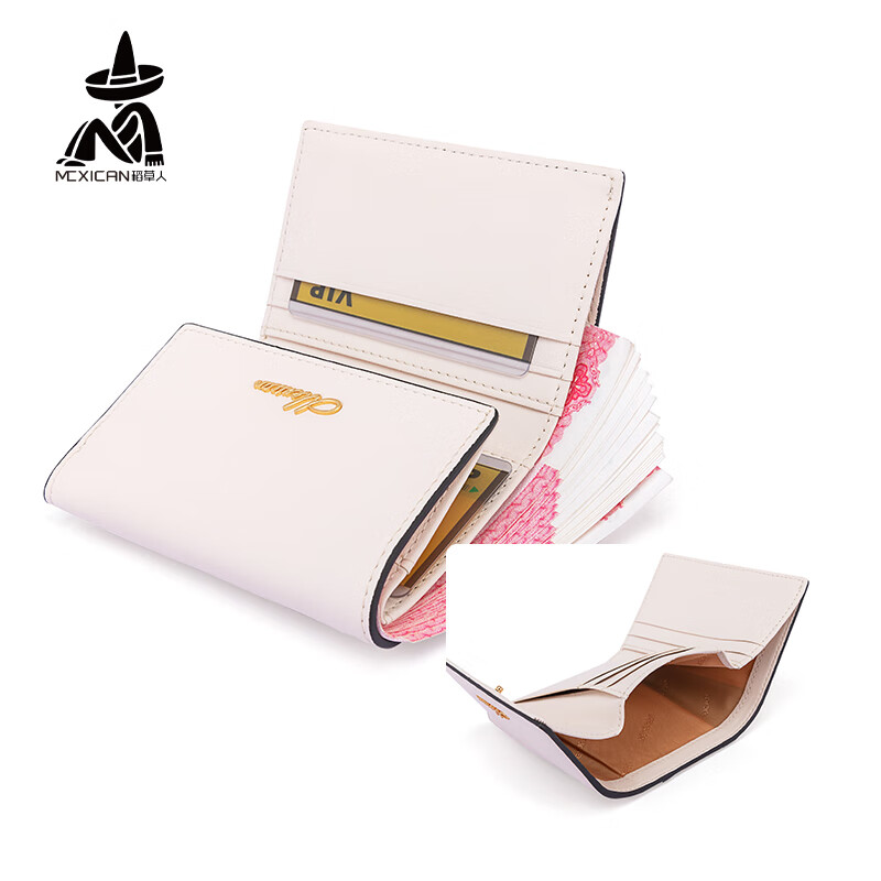 Scarecrow Cartoon Wallet Short Three-fold Women's Cowhide Wallet Multiple Card Slots Cute Student Folding Birthday Gift for Girlfriend 34246-6Z Beige