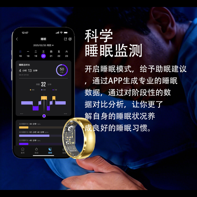 NUIBC Vibration Reminder Smart Ring Gesture Control Incoming Calls, WeChat Messages, SMS Alarm Clock Vibration Reminder Smart Ring, Take Photos and Videos, Lighter than a Watch, Silver Size 12 (Circumference 70mm)