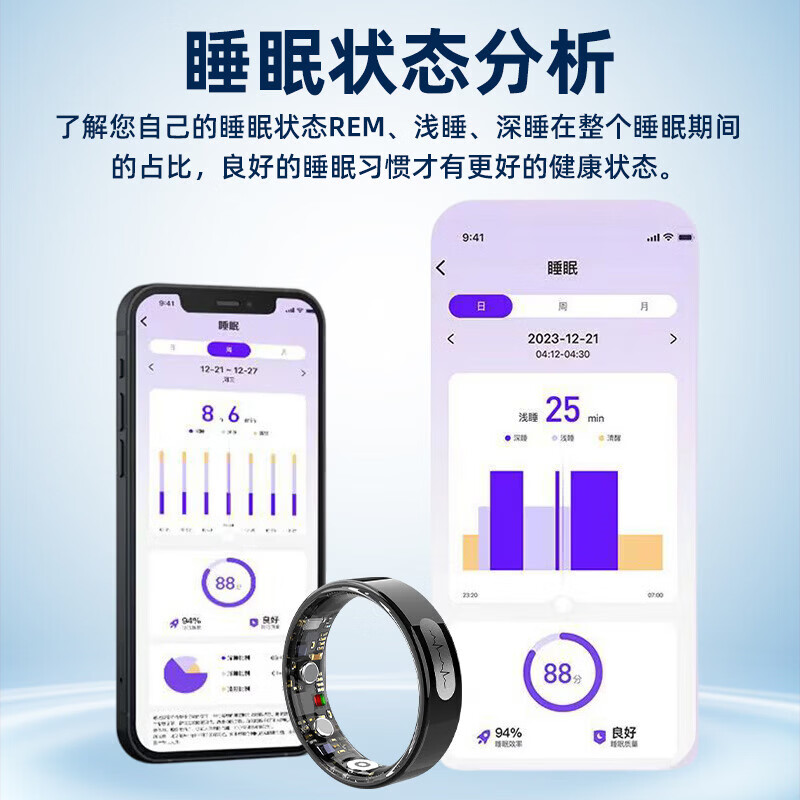 Smart Ring AI-ECG ECG Monitoring Blood Pressure Heart Rate Blood Oxygen Monitoring Sleep Health Monitoring Waterproof Sports Smart Ring Free Charging Box + Heart Rate + Blood Oxygen + Blood Pressure + Sleep + Exercise + Non-sensory Wearing No. 11 Diameter 20.6 Finger Circumference 64