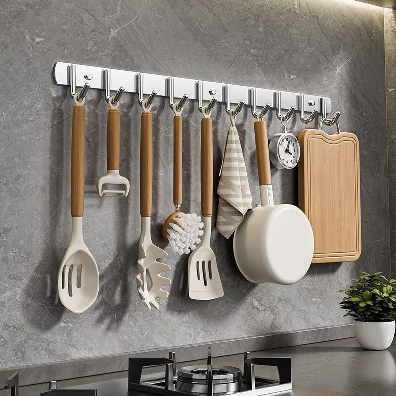 CRHMMFLF Stainless Steel Kitchen Knife Storage Rack Multi-functional Knife Rack Storage Rack Chopstick Cage Chopstick Tube Wall Hook No-Punch Selection-10 Hooks Multi-Purpose Stainless Steel Hook