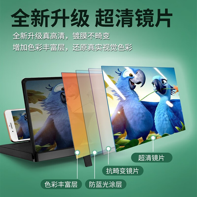 Aseblarm 9D Blu-ray ultra-clear mobile phone screen amplifier large-screen ultra-clear artifact HD projection display for watching TV new expanded screen bracket 12-inch effect horizontal and vertical dual-use Blu-ray ultra-clear knight black