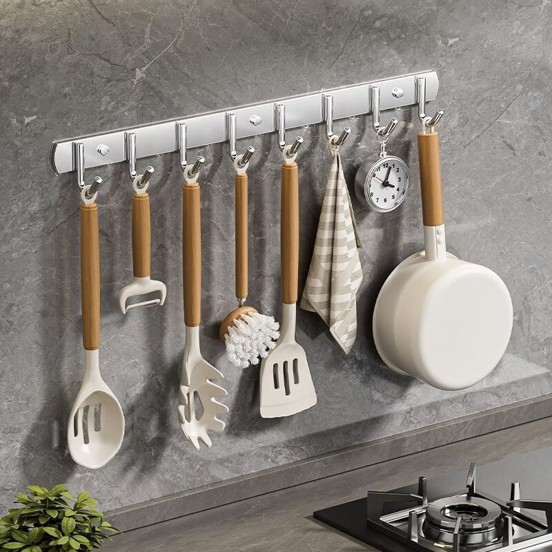 CRHMMFLF Stainless Steel Kitchen Knife Storage Rack Multi-functional Knife Rack Storage Rack Chopstick Cage Chopstick Tube Wall Hook No-Punch Selection-10 Hooks Multi-Purpose Stainless Steel Hook