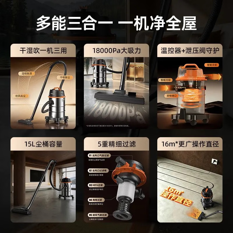 Haier's 26-year new Yujing series bucket vacuum cleaner household wasteland beauty seam dry and wet blowing industrial large capacity large suction high power dust cleaning suction lint dust collector T1001WB