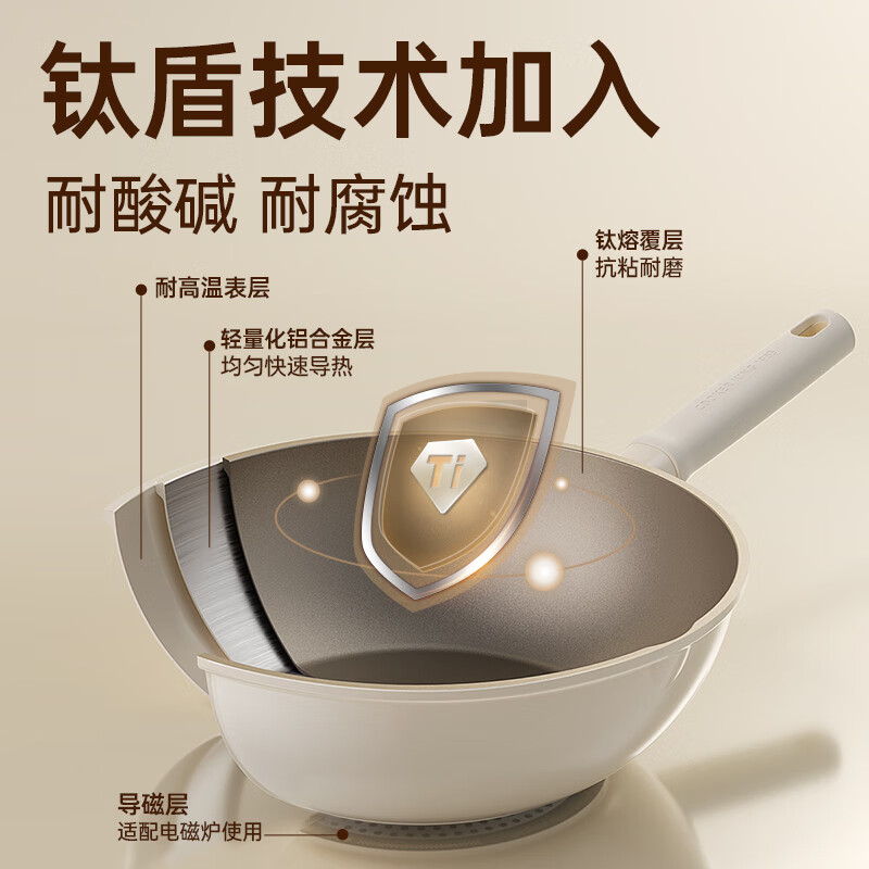 Cooking King pot set poly-oil non-convex bottom non-stick wok frying pan titanium non-stick wok set (28 stir-fry + 24 frying + 22 soup) 3-piece set