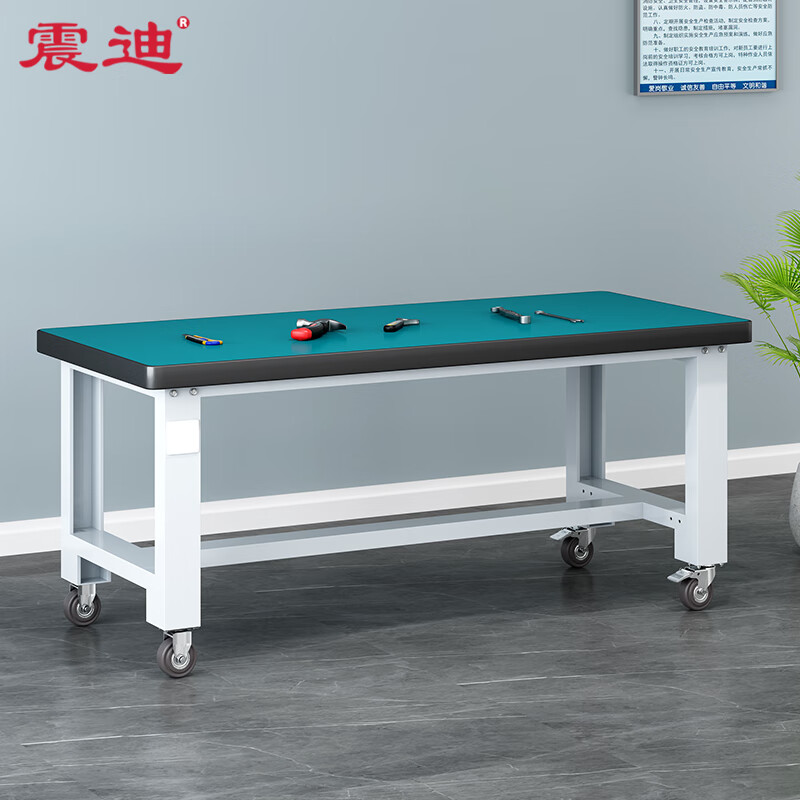 Zhendi heavy-duty workbench 1.8m factory inspection bench warehouse packing bench DS238 single table with 4-inch rubber wheels