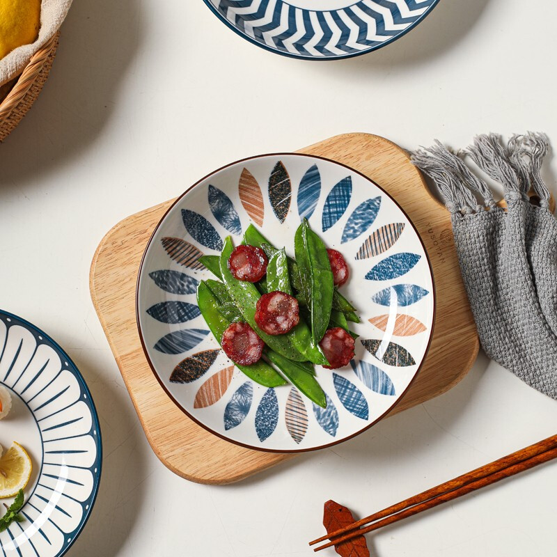 Kawashimaya Japanese-style ceramic plate dish plate household new Internet celebrity deep dish dish plate high-end tableware 8-inch deep plate (pack of four mixed colors)