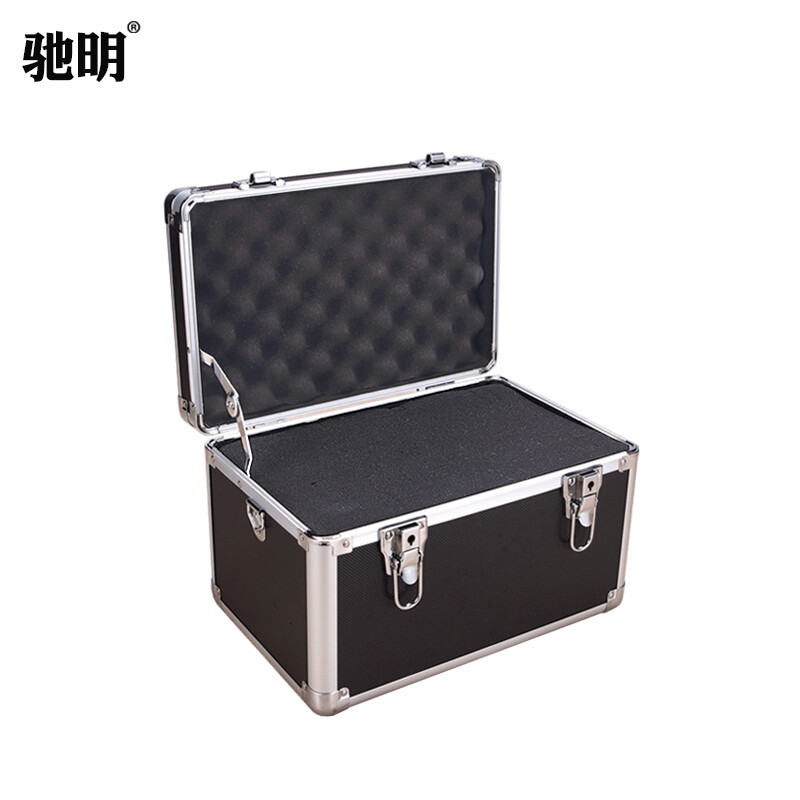 Chiming aluminum alloy tool box small suitcase equipment instrument box document storage box household storage box event prop box inspection tool box 019 black box filled with cotton 34x22x22cm