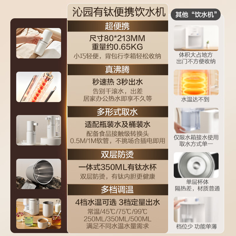 Qinyuan (TRULIVA) Mid-Autumn Festival gift instant hot portable water dispenser small desktop household kettle heats 45% in 3 seconds accurate milk foaming essential for travel white