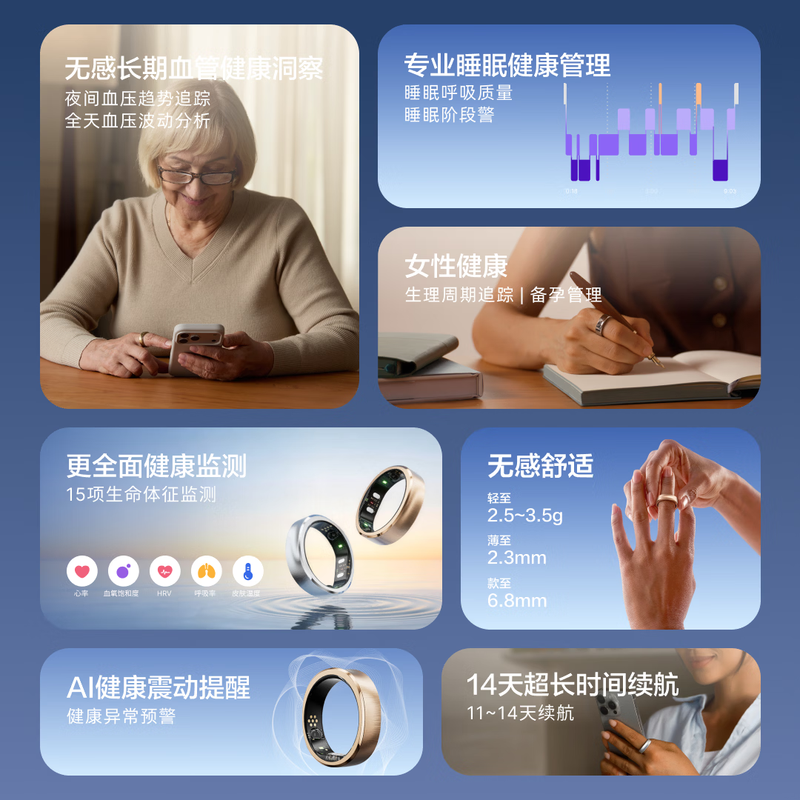 RingConnGen 3 Smart Ring Vascular Health Insights AI Health Vibration Reminder Heart Rate Blood Oxygen Sleep Monitoring Smart Ring Gen3 Matte Black No. 6