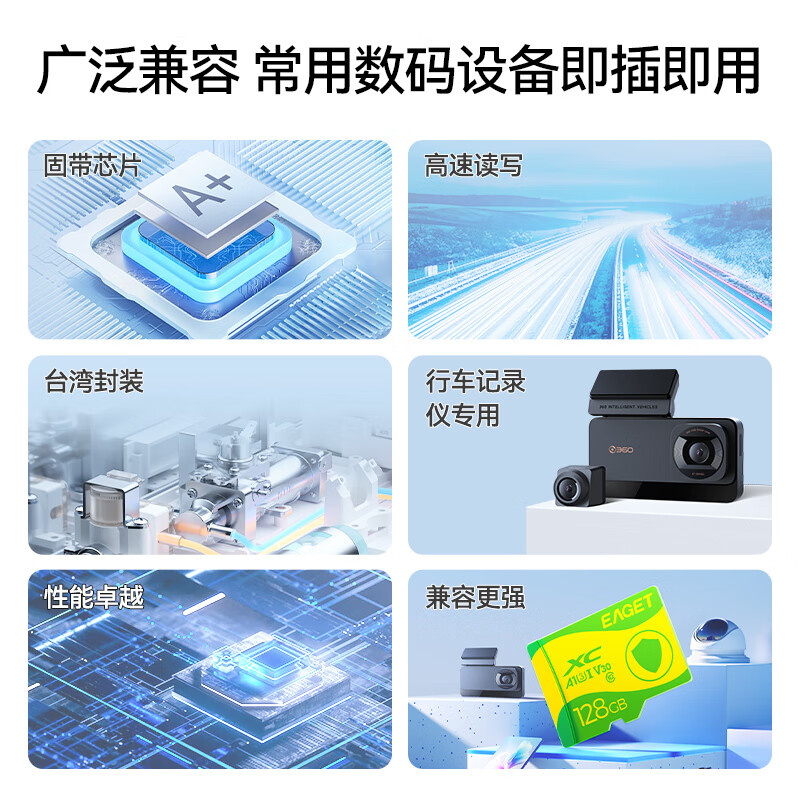 EAGET 128GB TF (MicroSD) memory card C10 yellow-green card suitable for 360 Hikvision Lingdu surveillance driving recorder high-speed memory card