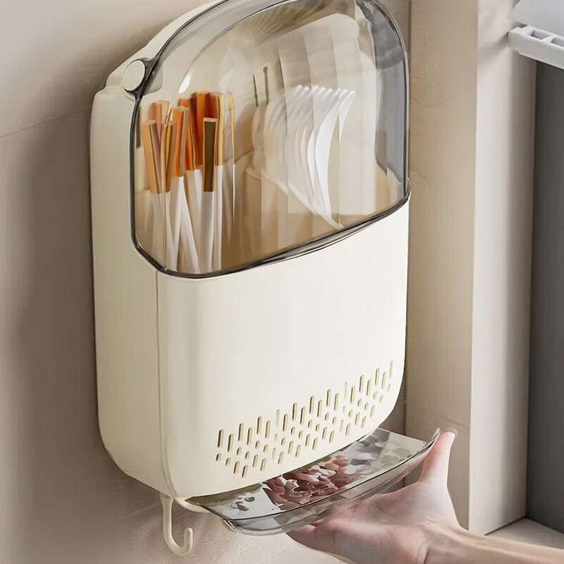 FGHGF chopstick storage box wall-mounted new kitchen countertop storage spoon cutlery barrel drain rack chopstick basket chopstick cage cream chopstick barrel * 1