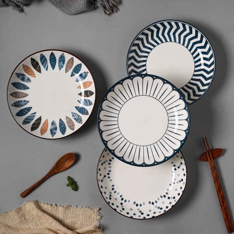 Kawashimaya Japanese-style ceramic plate dish plate household new Internet celebrity deep dish dish plate high-end tableware 8-inch deep plate (pack of four mixed colors)