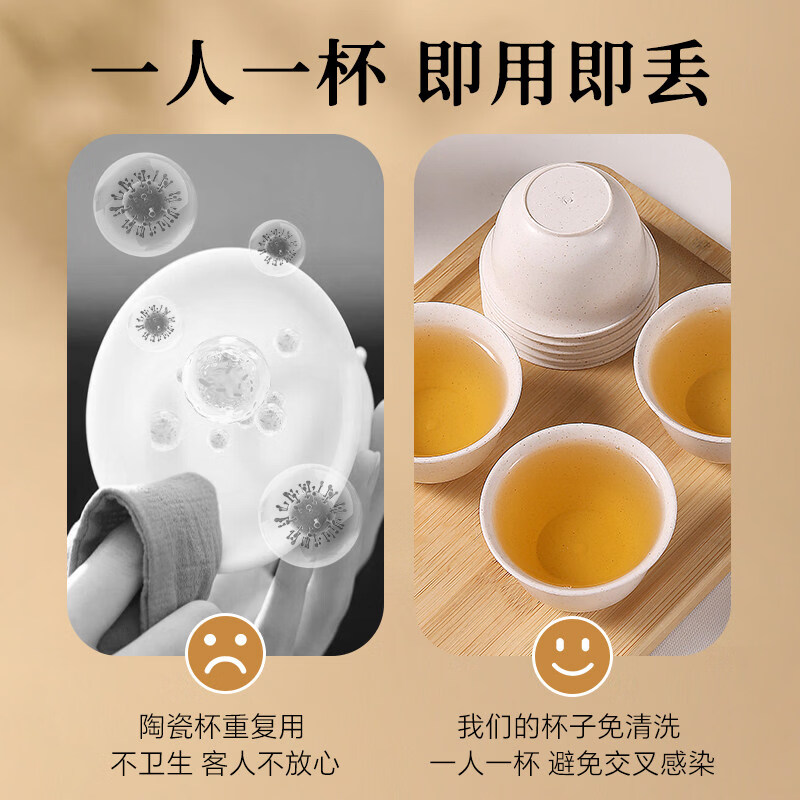 German thickened cup disposable tea set for drinking tea, high-end Kung Fu small rice husk, tea tasting, hospitality tea cup, Daoxiang, 1 bag of 50 pieces, tea character/high-end emerald green, rice husk