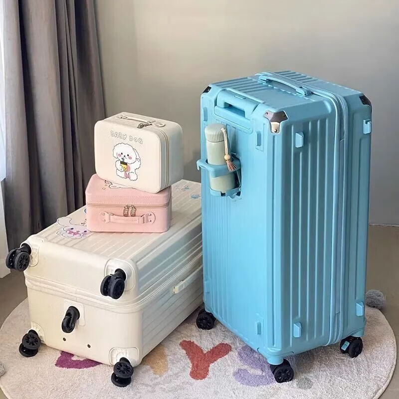 Kangaroo (KANGAROO) five-wheel multi-function suitcase, large-capacity trolley case for men, high-value password box for female students, checked travel suitcase, cherry blossom pink, five-wheel shock absorption brake + double compartment, 32 inches, multi-function model