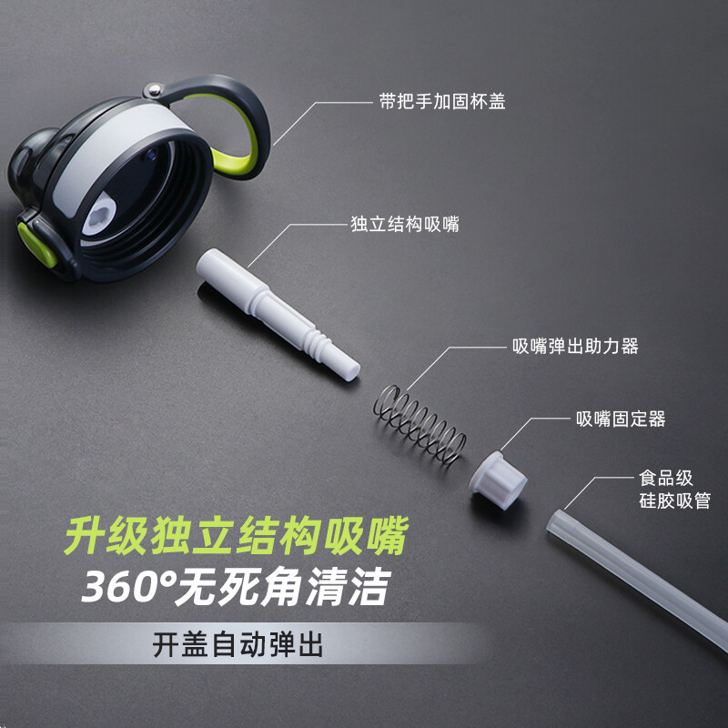 Fuguang Water Cup Large Capacity Women's Summer Straw Bucket High Temperature Resistant Sports Water Bottle Men's Fitness Cup Ton Bucket with Strap Pine Green 1500ml Strap + Handle