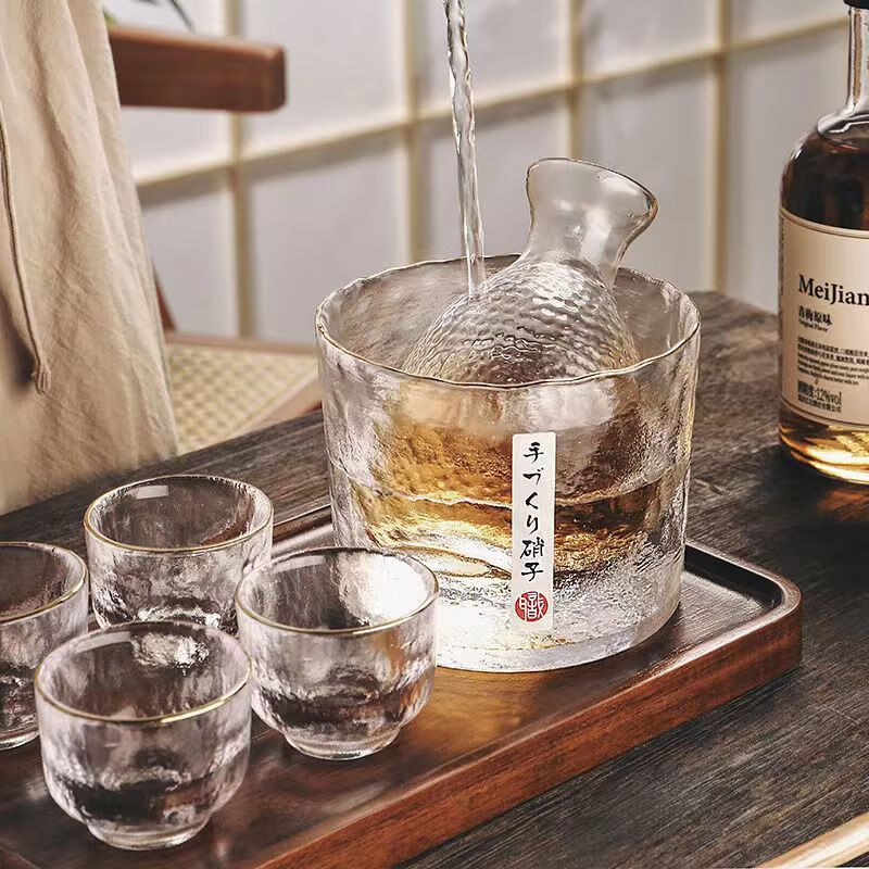 FX Sake Set Sake Glass Shot Glass Wine Pot Rice Wine Umemi Green Plum Wine Special Creative Wine Set Main Image Sake Pot + Four Cups + Wine Warmer with Cork