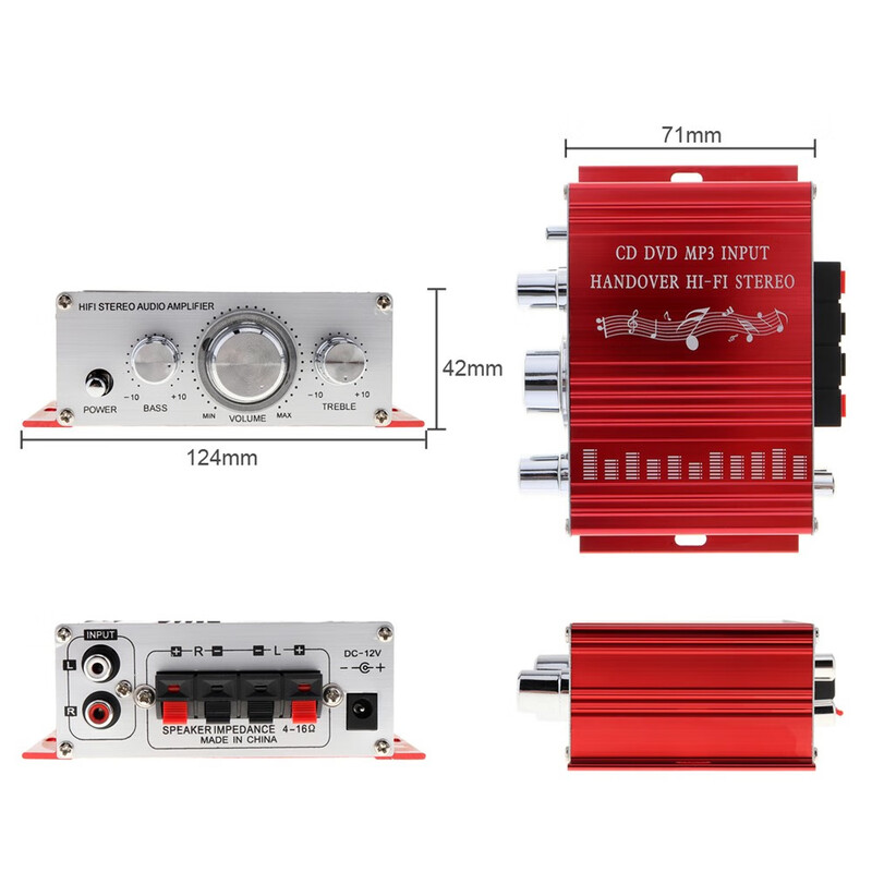 Jiate mini small power amplifier audio power amplifier computer desktop bedside audio amplifier combination red +12V3A power supply