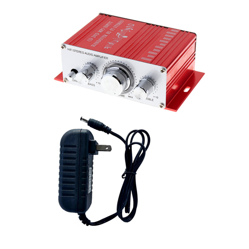 Jiate mini small power amplifier audio power amplifier computer desktop bedside audio amplifier combination red +12V3A power supply