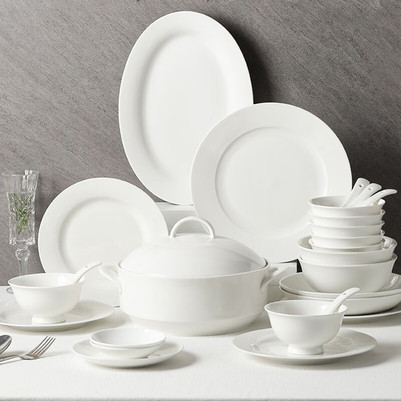 Lowe 58-head pure white household 2025 new pure white underglaze color tableware high-temperature ceramic high-end bowl and plate tableware set