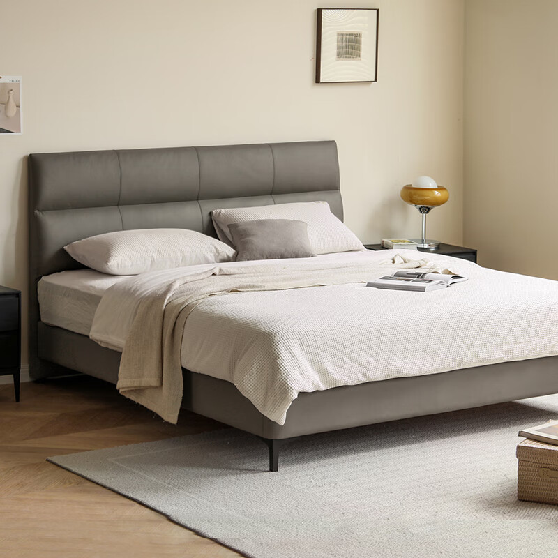 Genji Wood Language Bamboo Leather Bed Simple Bedroom High Headboard Light Luxurious Soft Covered Bed Ivory White Contact Surface 1.8*2.0m