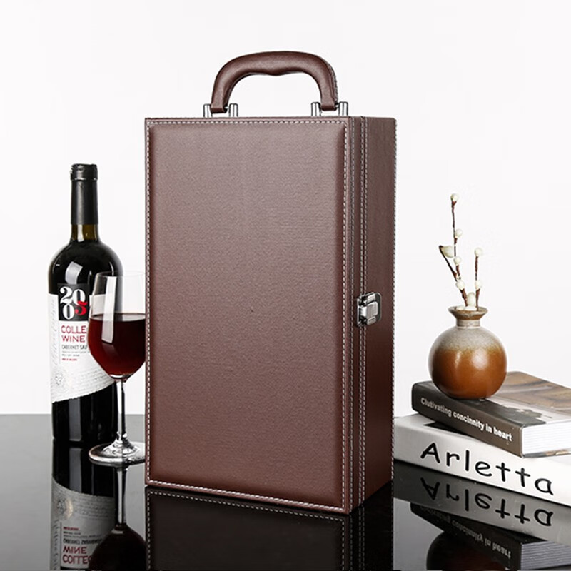 Yiniao red wine box leather box double wine gift box red wine universal packaging box with wine utensils empty box does not include wine brown one (with wine utensils, multi-bin straight hair, does not include wine)