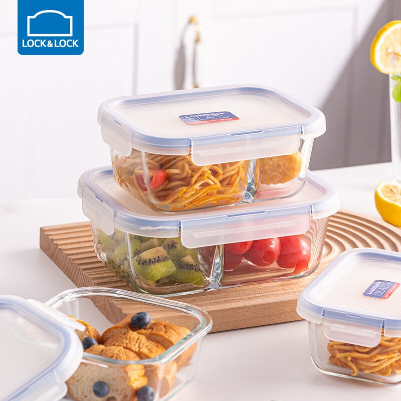 LOCK&LOCK glass crisper, heat-resistant glass bowl, oven, microwave, lunch box, high borosilicate transparent refrigerator, classification storage box, rectangular 740ML