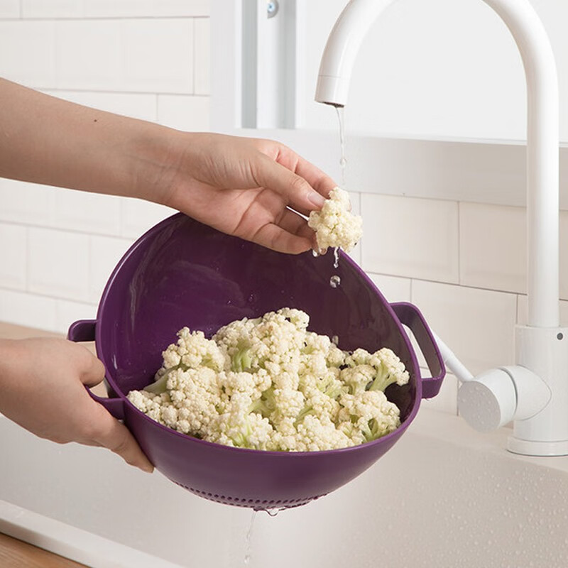 Camellia double vertical sieve kitchen vegetable basket plastic drain basket thickened fruit basin A35002 yellow