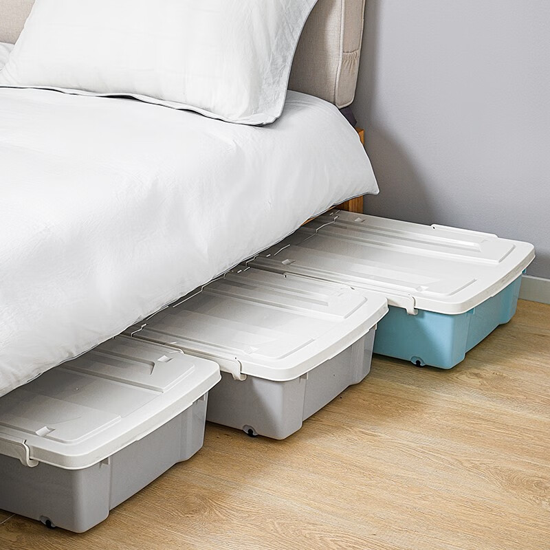 SPACEXPERT Under Bed Storage Box Large Clothes Toy Storage Box Flat Pulley Organizer Car Box Under Bed Storage Box Transparent Under Bed Storage Box 47L Single Pack