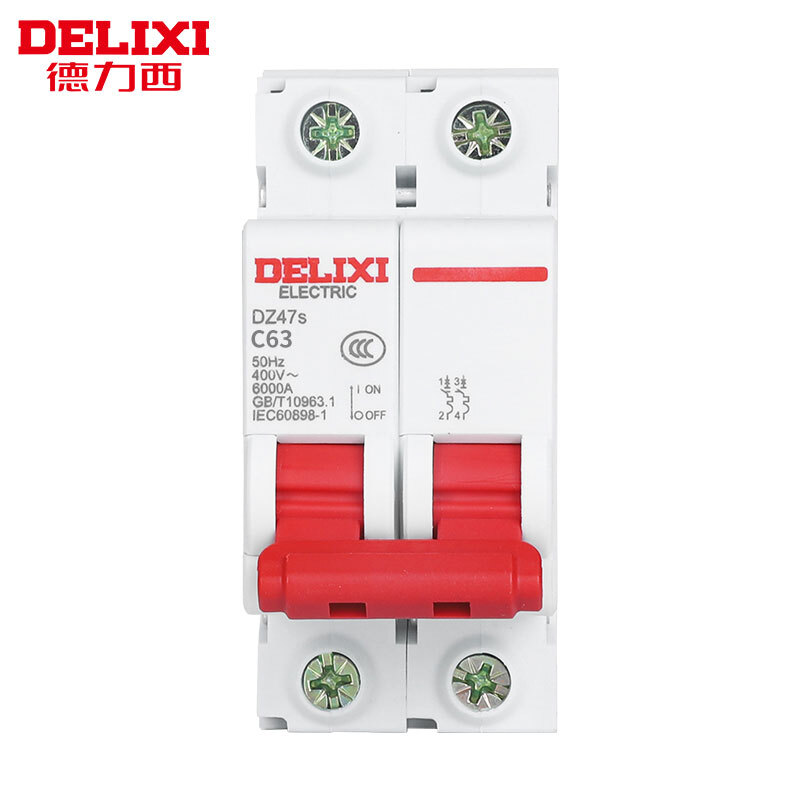 DELIXI household air switch micro circuit breaker overload protector main switch air switch DZ47s C type 2P 63A