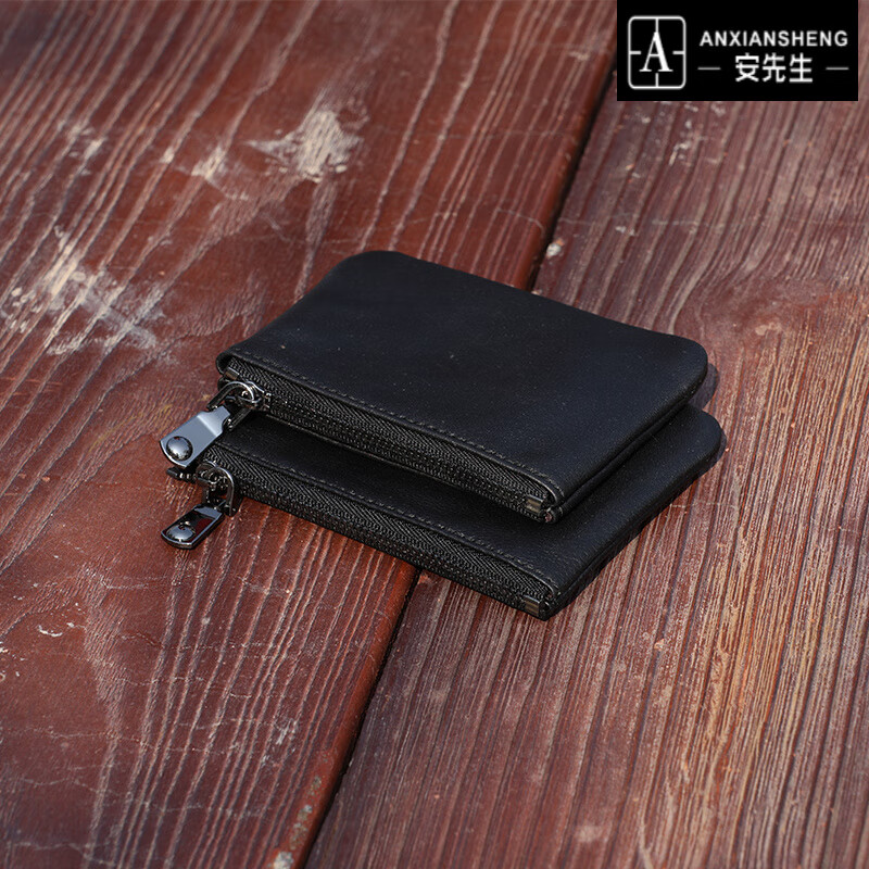 Mr. An xmyb sheepskin zipper coin key bag men's short small wallet mini coin clutch women black small size