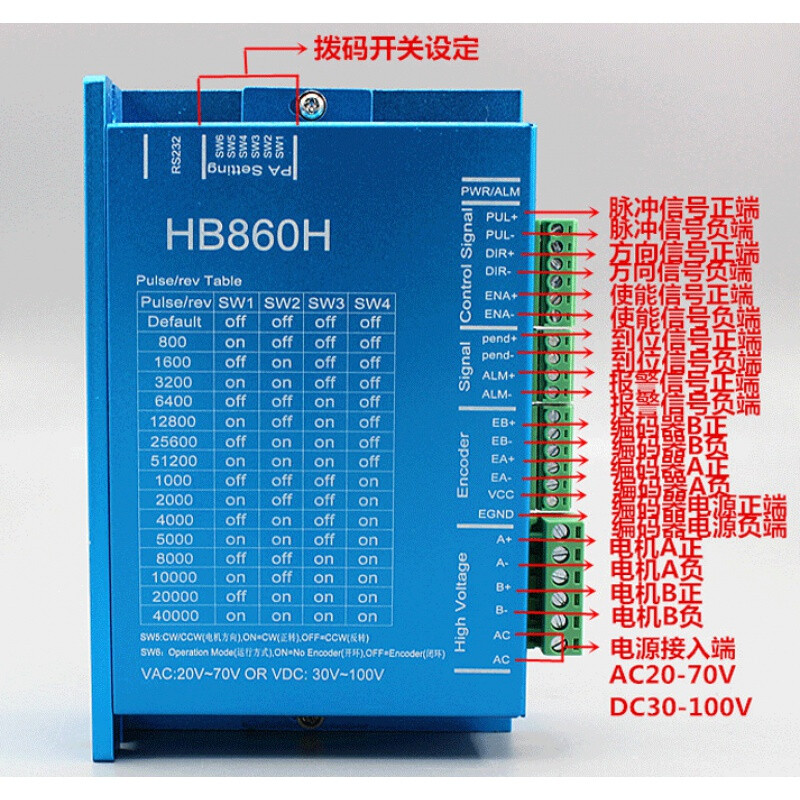 Type 57 closed-loop stepper motor Type 86 closed-loop driver HB808C/HB860H single axis/programmable controller J-5718HBS5401 height 119.5mm 3.1