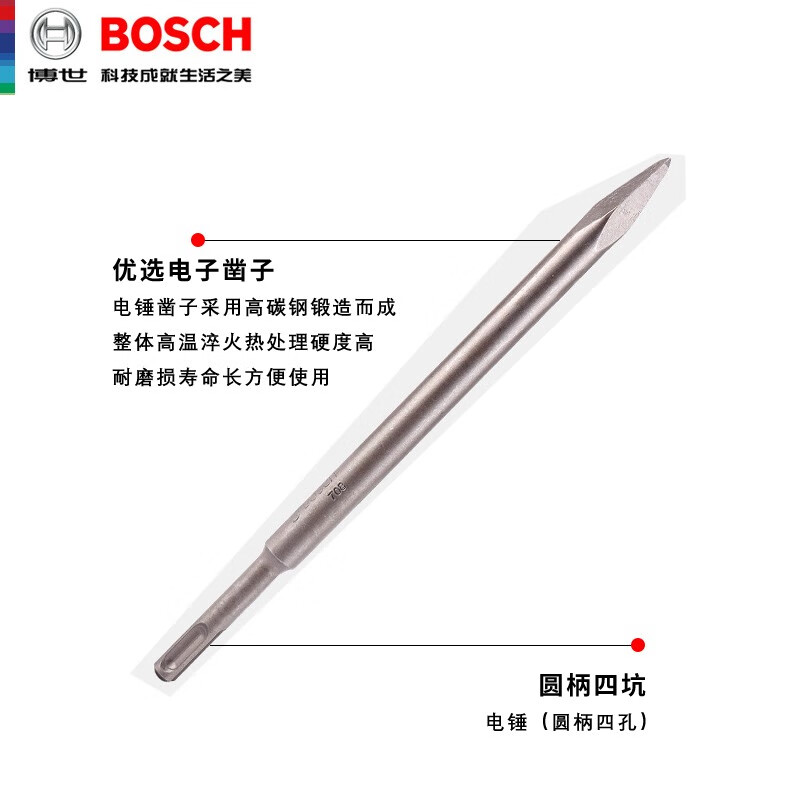 Bosch electric hammer chisel concrete slotting two pits two slots electric pick shovel round handle four pits hexagonal handle tip flat chisel Bosch round handle flat chisel four pits 20x250mm