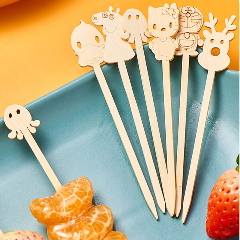 Xingyue Blue Candied haws cartoon bamboo skewers disposable fruit skewers Oden cooking skewers barbecue skewers mixed pack of 50 pcs