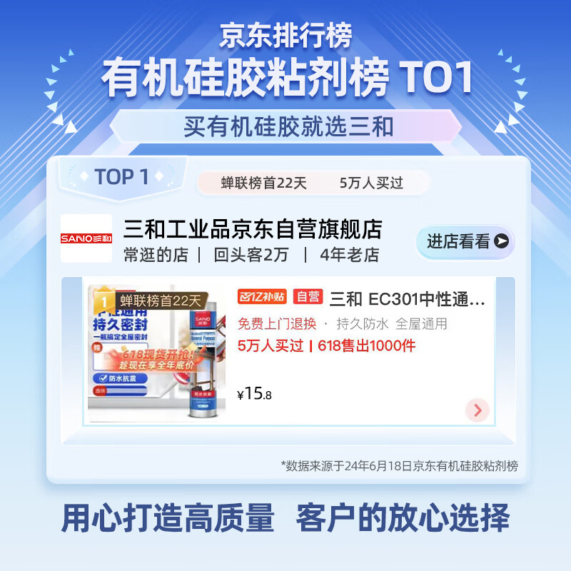 Sanhe Glass Glue Sealant Neutral Universal Silicone Glue Waterproof and Shockproof Durable Sealing EC301 Transparent 270ml Two Bottles