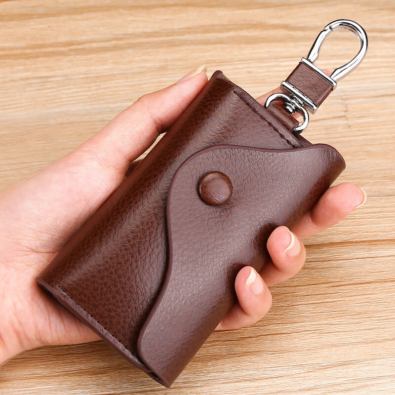 Yunpo Korean key bag men's genuine leather car key bag waist hanging cowhide multi-functional zipper key bag buckle women's bag brown