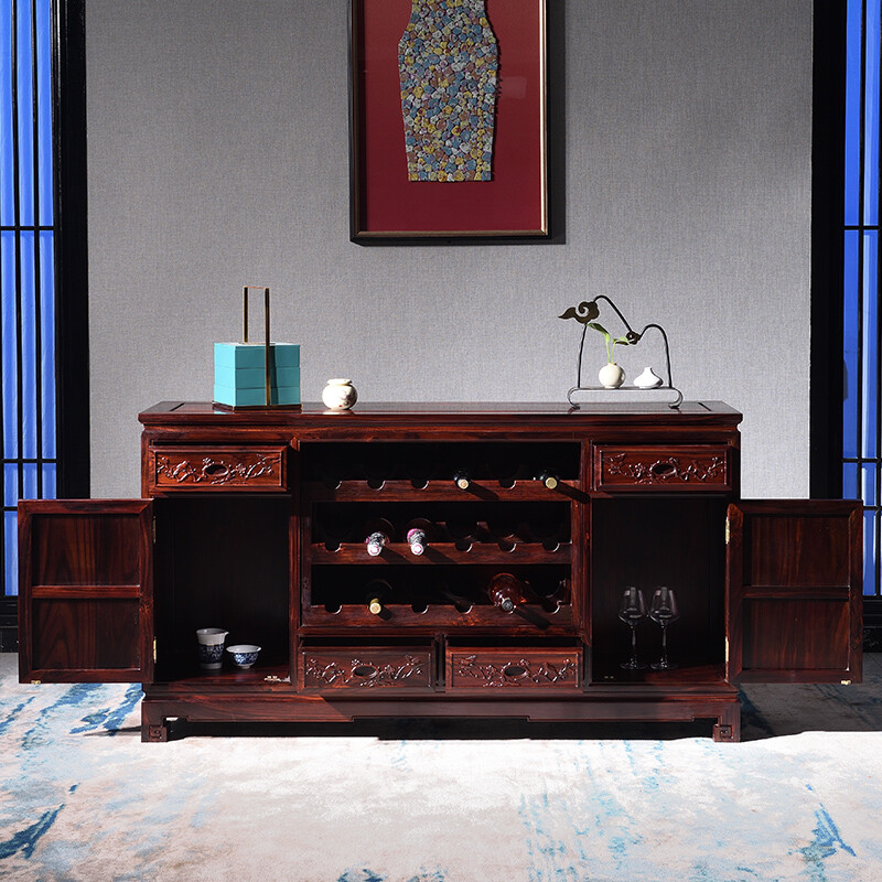 Wooden center mahogany furniture Indonesian black rosewood (scientific name: broad-leaf rosewood) sideboard solid wood wine cabinet 1.4/1.6 meters restaurant storage cabinet Chinese style low cabinet multi-function 138*40*88 low wine cabinet