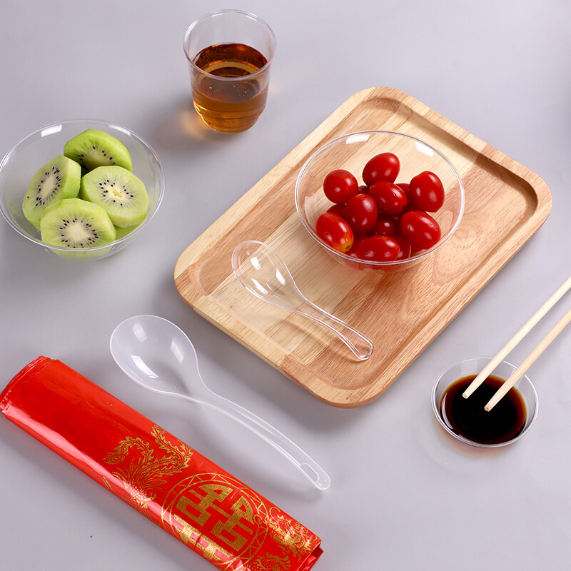 Petunia disposable crystal bowl cup set plastic plate transparent flavor plate sauce plate hard plastic hot pot rice bowl aviation bowl 4-inch transparent bone plate 100 pieces disposable tableware