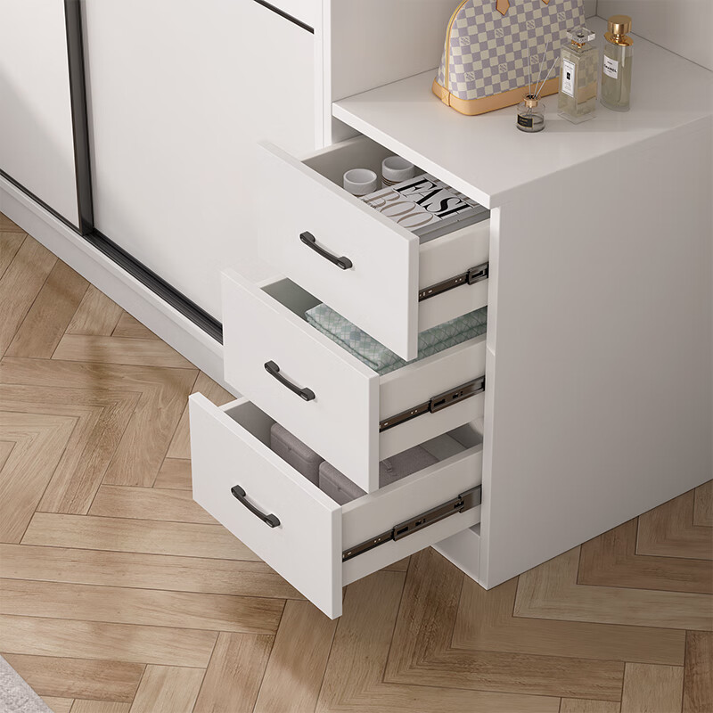 Xucai Wardrobe Bedroom Two Doors Three Doors Solid Wood Sliding Door Wardrobe Simple Storage Sliding Door Large Wardrobe Rental Room Three Doors 1.8 Meter Main Cabinet + Top Cabinet + Side Cabinet