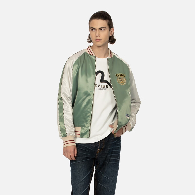 EVISU Fukushin Autumn Men's Carp Embroidered Yokosuka Jacket 2EAHTM4JK7105RXYQ Light Green L