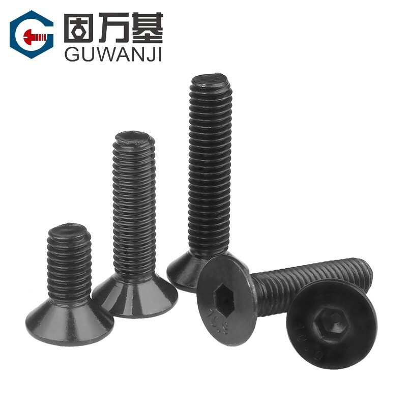 Guwanji grade 10.9 high-strength countersunk head hexagonal screws flat head bolts iron black flat cup machine screws national standard M3*8 100 pieces