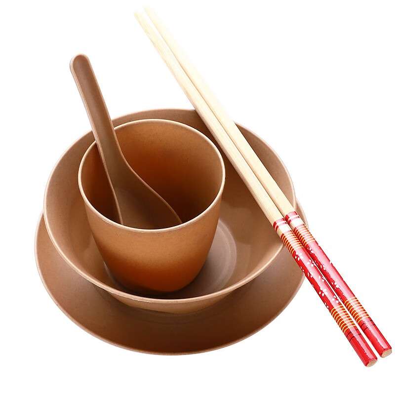 Chulv (CHULV) disposable rice husk tableware bowls, chopsticks, plates and spoons multi-piece combination tableware set thickened environmentally friendly four-piece set for home use 10 sets of four-piece paper bag bowl + cup + spoon + plate