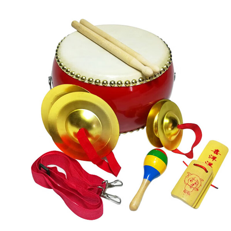 Jingyun 5 6 8 9 10-inch cowhide large children's toy drum adult gongs and drums kindergarten percussion instruments 6-inch drum + small cymbal + small gong
