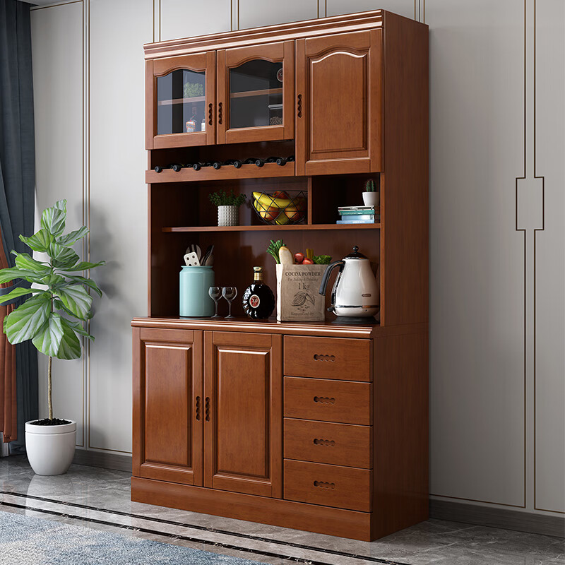 Morning Companion Sideboard Solid Wood Wine Cabinet Multifunctional Chinese Wall Storage Cabinet Tea Cupboard Restaurant Shelf Combination Cabinet Walnut Color Oak Imported from Thailand 105*42*200cm